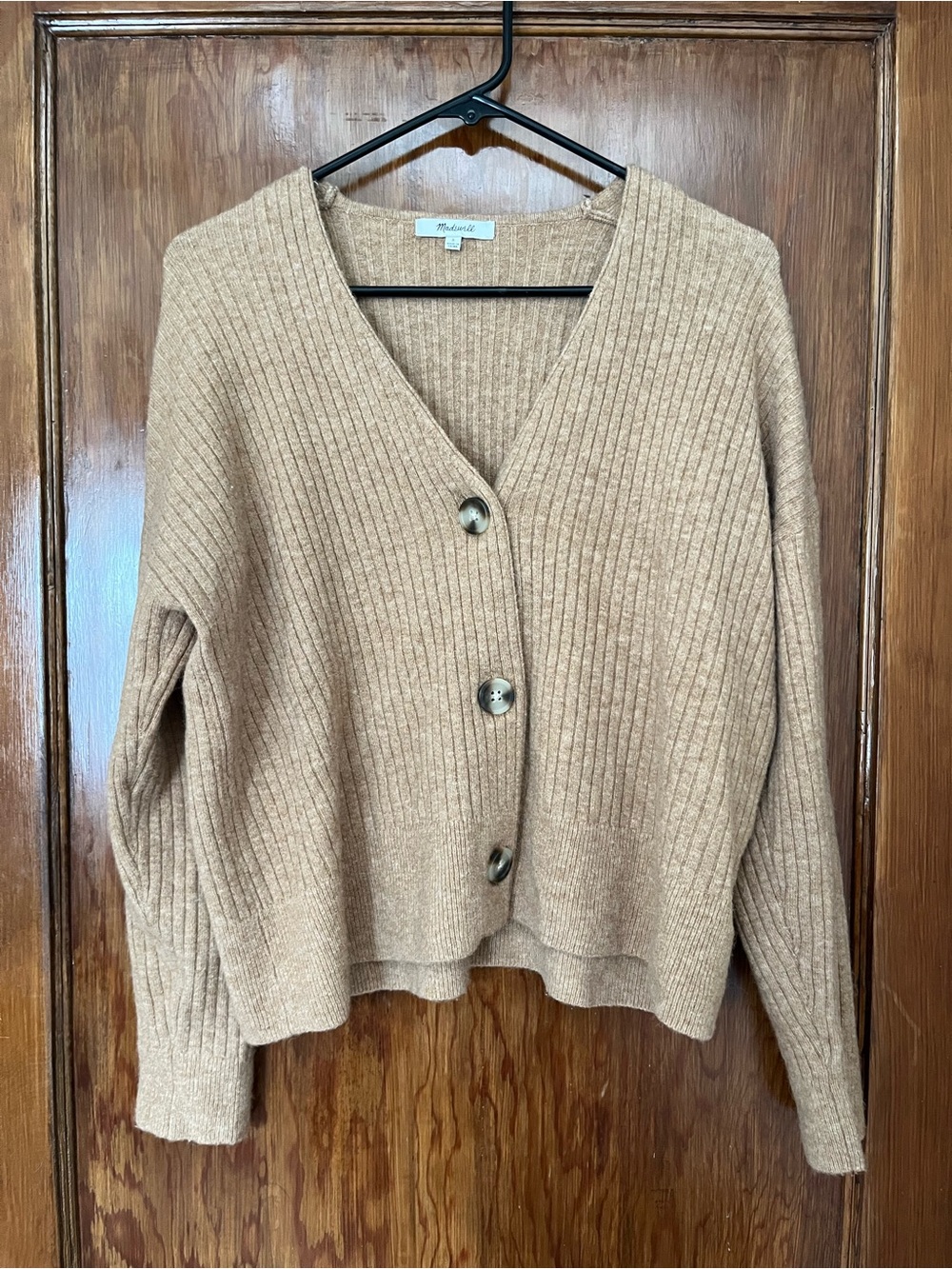 Madewell Camel Ribbed V-Neck Button Cardigan